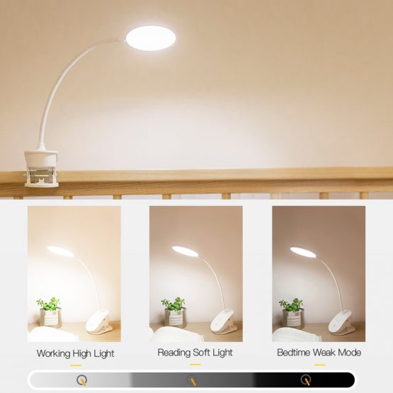 Flexible Cordless Led lamp with 3 lightning modes, 360 degrees rotation with bending stand with clip, touch button for easy control and usb charging cable. Excellent device for you desktop or bed, mobile book reading lamp, reading light